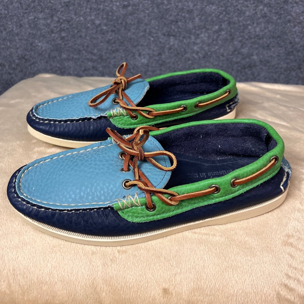 Yuketen Boat Shoes Mens size M9E Blue Green Leather Artisans USA Moccasins